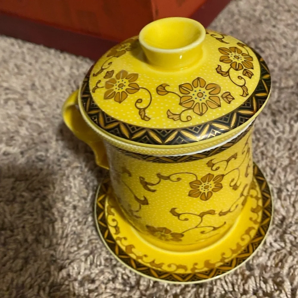 ART MAKE TASTE 4-piece CHINESE PORCELAIN TEA CUP w INFUSER SAUCER LID New in Box - Picture 8 of 16